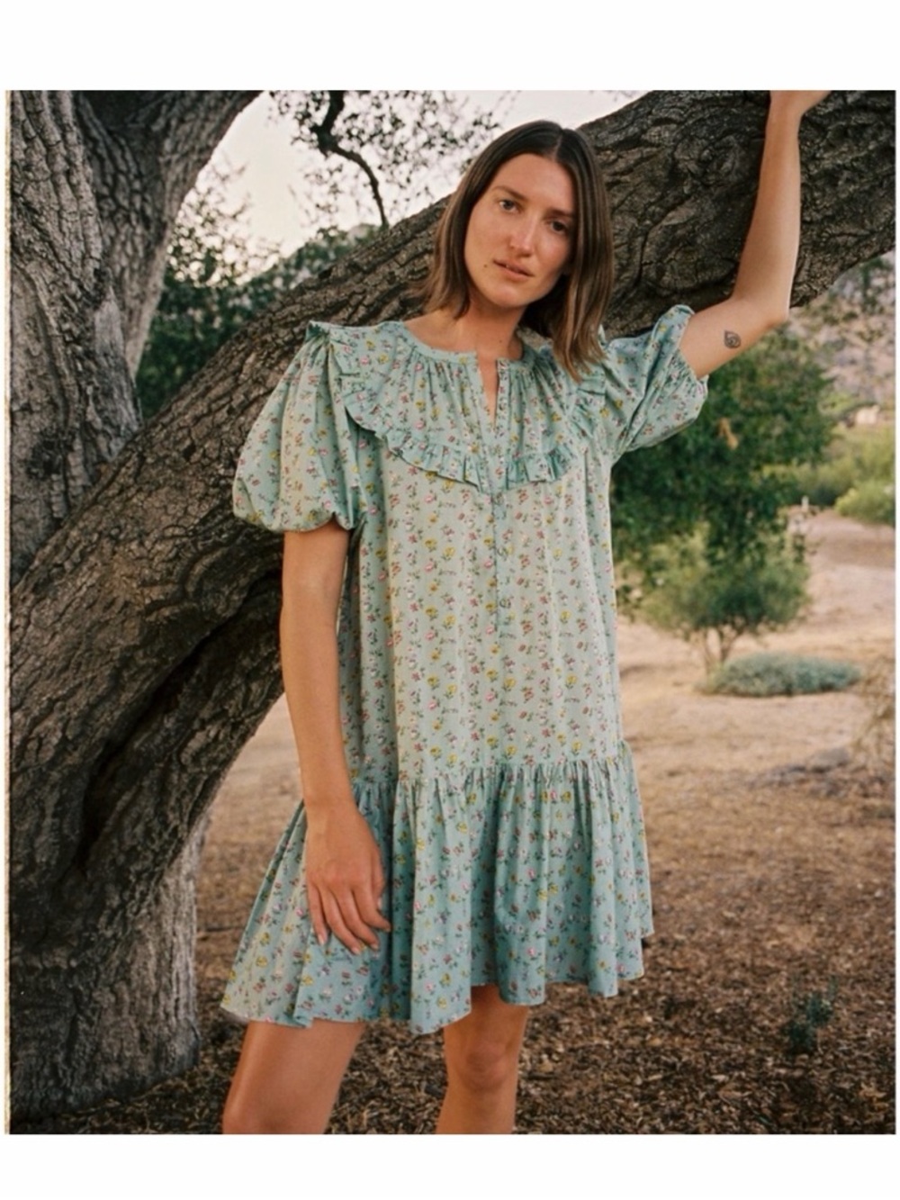 Christy Dawn Simona Mint Floral Ruffle Mini Dress